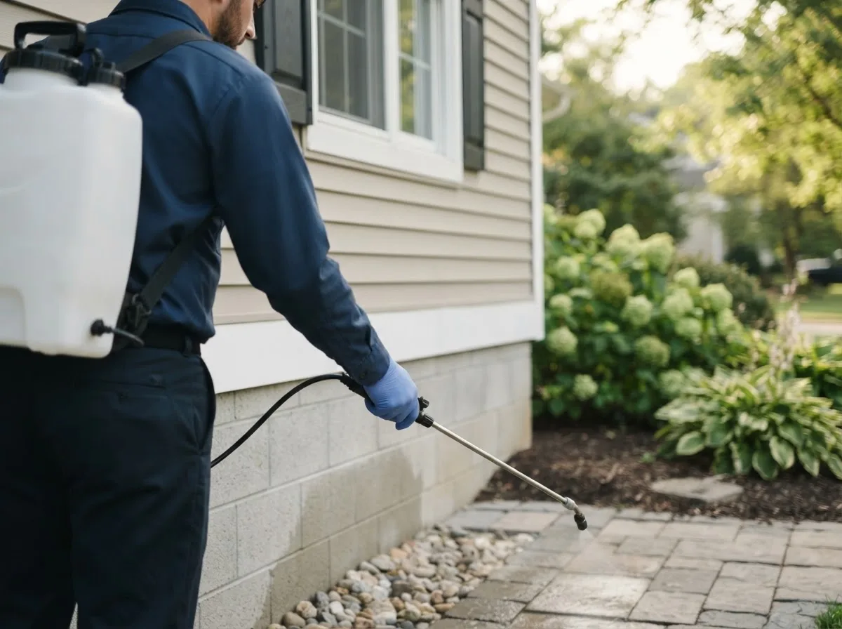 Pest control technician inspecting a home in Wauregan, CT